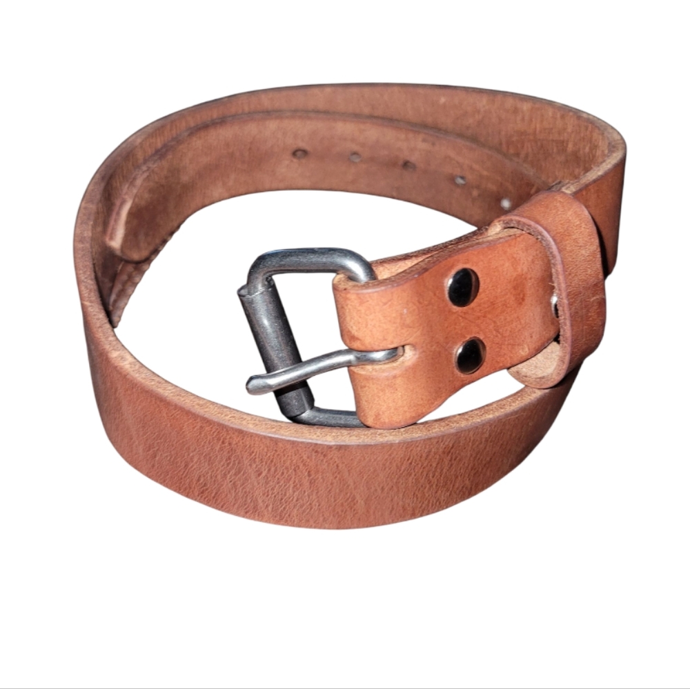 Medium Classic Brown Leather Belt with Silver Buckle